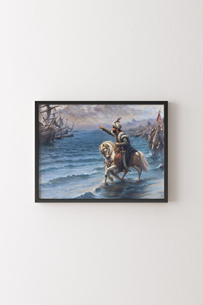 epiqart Fatih Sultan Mehmet Atını Denize Sürerken - Siyah Çerçeve
