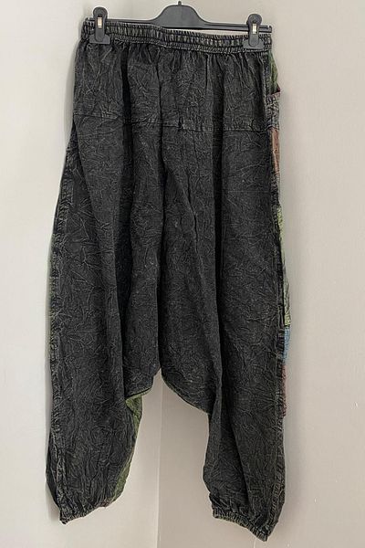 AYASOFYA OTANTIK Unisex Nepal Μαύρο έθνικ μοτίβο με καπάκι μέση και πόδια ελαστικά με τσέπες Casual Hippie Bohemian Shalwar