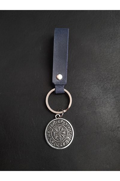BSN Store Real Leather Keychain Accessory with Nordic Compass Vegvisir Figure