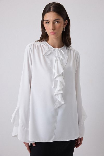 Touché Privé Chiffon Bluz with Ruffle Detail