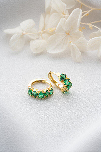Silvano Jewelry 925 Ayar Gümüş Zümrüt Yeşili Baget Taşlı Halka Küpe
