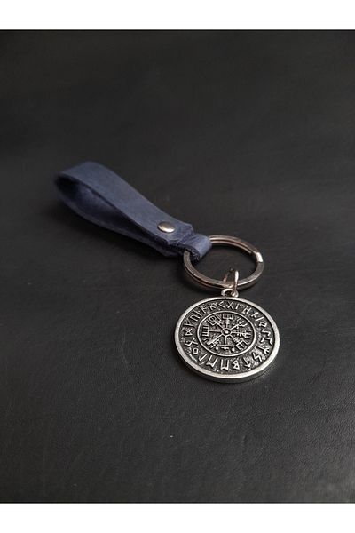 BSN Store Real Leather Keychain Accessory with Nordic Compass Vegvisir Figure