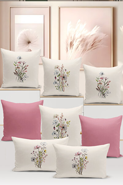 Bertille Home Flower Bahar Serisi Çift Tarafı Dijital Baskılı 8'li Kırlent Kı...