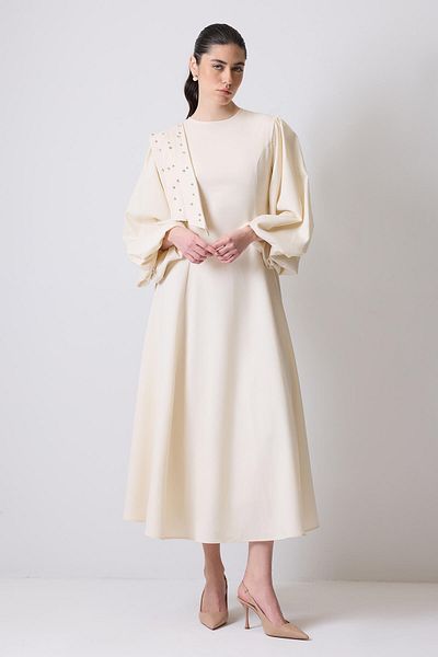 Touché Privé Stone Embroidered Balloon Sleeve Dress