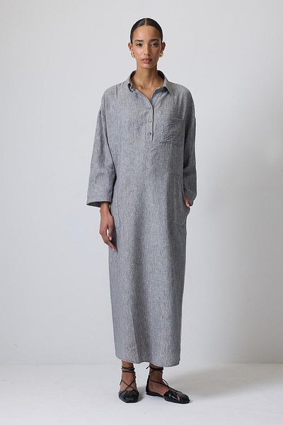 Touché Privé Shirt Collar Linen Dress