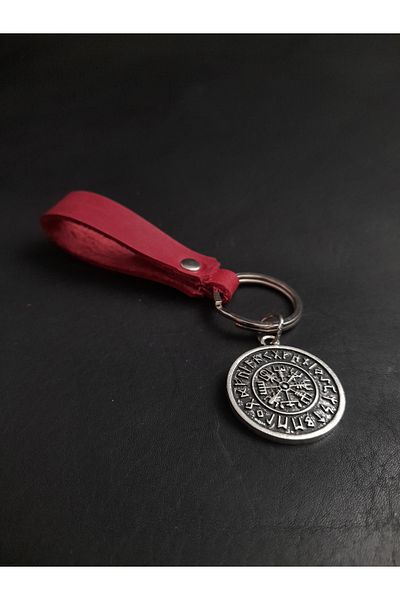 BSN Store إكسسوار سلسلة مفاتيح من الجلد الحقيقي مع شكل بوصلة نورديك Vegvisir