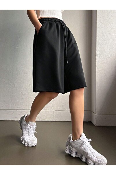 macklin Pantaloni scurți din bumbac pieptănat, negri, imprimați