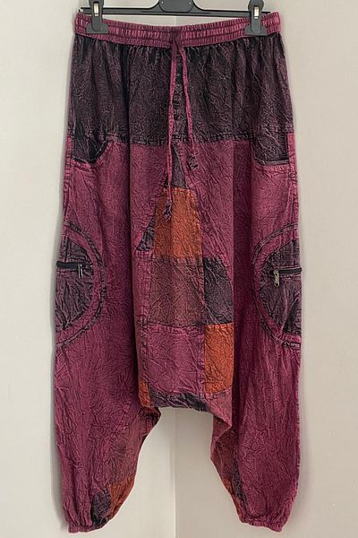 AYASOFYA OTANTIK Unisex Nepalese Burgundy Ethnic Authentic Loose Bohemian Baggy with Elastic Waist and Legs and Pocket Detail