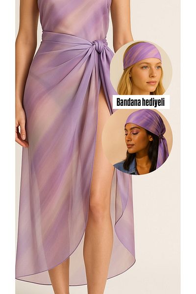 laviyonsa Long Chiffon Tulle Pareo (110*150cm) Same Fabric Bandana Gift