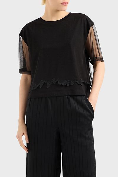 Armani Exchange Armani Exchage 100% bumbac, cu croială normală, cu detaliu din tul, tricou crop tricou XW 000541   AF10359 UC001