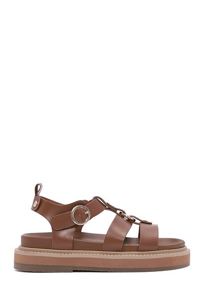 Derimod Women's Tan Ankle Strap Thick Sole Sandals 25Sfe 401418