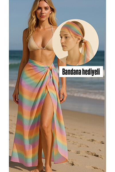 laviyonsa Uzun şifon tül pareo (110*150cm) aynı kumaş BANDANA HEDİYELİ