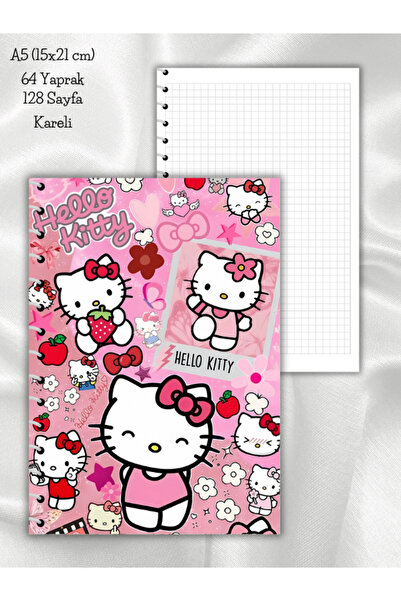 daily notebook Hello Kitty Kareli Okul Defteri,64 Yaprak Spiralli A5 Orta Boy (15X21 CM) Boyutunda