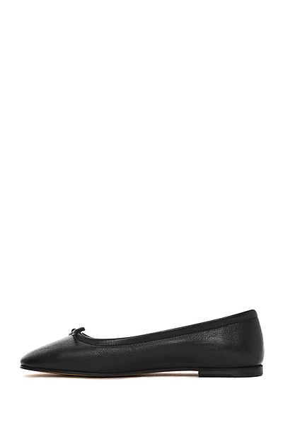Derimod Flex Women's Black Bow Leather Ballerinas 25Sfd 380018