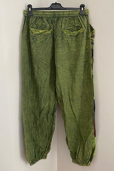 AYASOFYA OTANTIK Unisex Ethnic Design Nepal Green Hippo Bohemian Pants with Elastic Waist and Cuffs