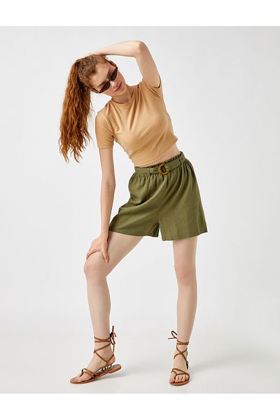 Koton Linen Shorts with Pockets and Belt