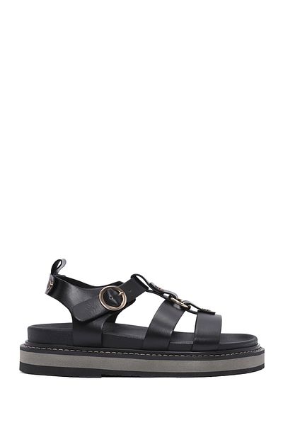 Derimod Women's Black Ankle Strap Thick Sole Sandals 25Sfe 401418