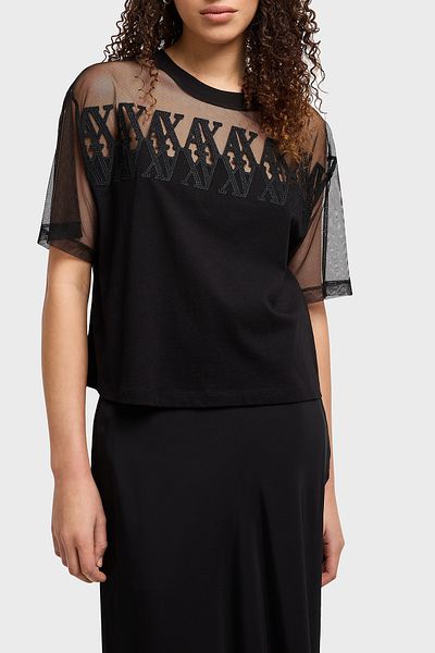 Armani Exchange تي شيرت أرماني إكستشينج 100% قطن بقصة مقصوصة ومفصل من التول XW 000516   AF10359 UC001