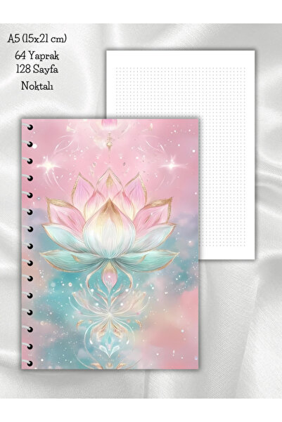 daily notebook Noktalı Lotus Okul Defteri,64 Yaprak Spiralli A5 Orta Boy (15x21 cm) Boyutunda
