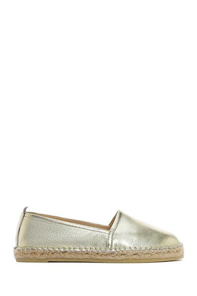Derimod Espadrile din piele metalizată aurie pentru femei 25SFD 205332