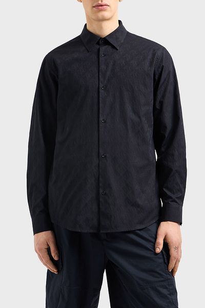 Armani Exchange Ανδρικό πουκάμισο με ανάγλυφο λογότυπο με τυπωμένο βαμβακερό κανονικό γιακά πουκάμισο XM000197