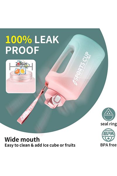 COOYA Water Bottle with Straw,Leak-proof with Time Marker,with Handle,for Outdoor,Sport,Pink,1.5L