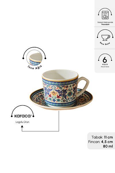 Karaca Beylerbeyi Kaffeetassen-Set für 6 Personen, 80 ml