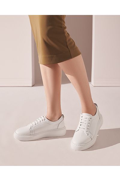 Hotiç Pantofi sport de damă albi din piele naturală