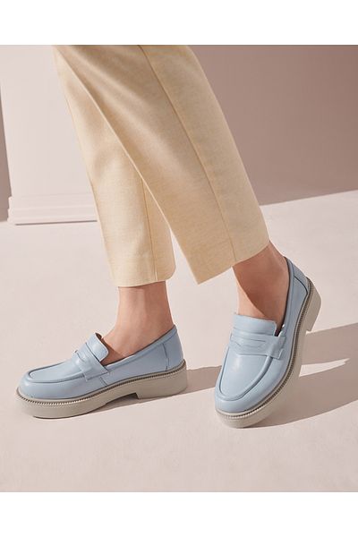 Hotiç Loafer de damă din piele naturală albastru deschis