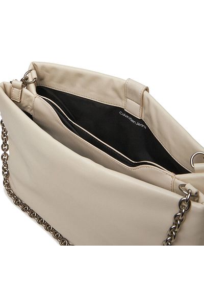 Calvin Klein Women's Brand Logo Shoulder Strap Compartment Casual Beige Shoulder Bag K60K 612227 -Acf