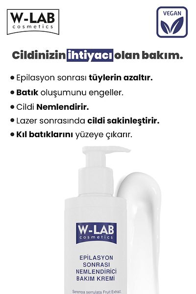 W-Lab Kozmetik After Epilation Moisturizing Care Cream 200 ml - Hair Reducer, Hair Thinner and Anti-Ingrown