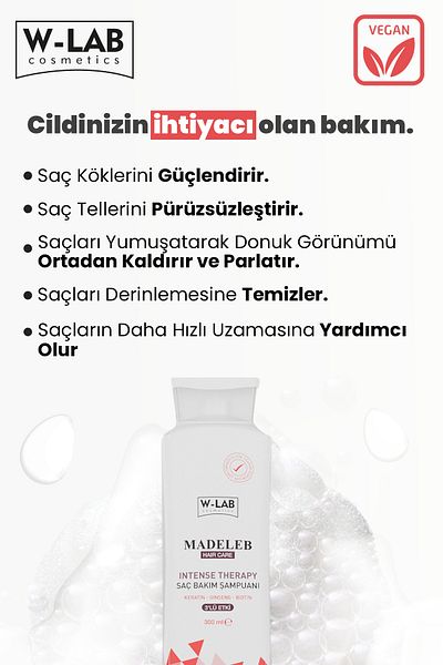 W-Lab Kozmetik Madeleb Intense Therapy Keratin Shampoo 300 ml