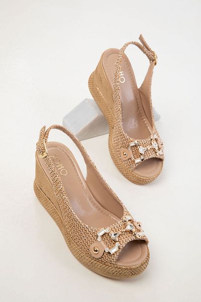 SOHO 20483 Nude Wicker Damen-Schuhe mit Keilabsatz