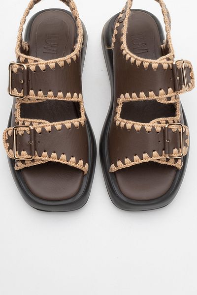 LuviShoes DOURO Brown Skin Genuine Leather Rope Knitted Detailed Women's Sandals