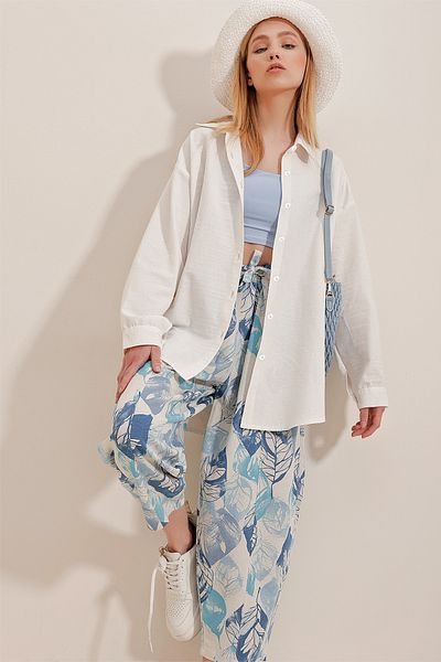 Trend Alaçatı Stili Dámská ecru oversize plátěná košile ALC-X10343