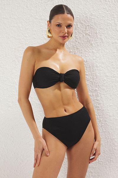 Trendyol Collection Μαύρο Bralette με υφή κανονικό σετ μπικίνι TBESS25BT00134