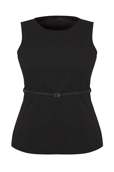 Trendyol Curve Schwarze, taillierte, ärmellose, figurbetonte, gestrickte, dehnbare Bluse in Übergröße mit Gürtel TBBSS25AF00109