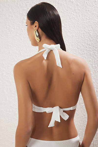 Trendyol Collection Ecru Triangle Accessory Detailed Halter Bikini Top Tbess25Bu00056