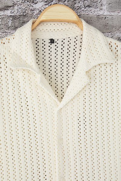 Edit by Trendyol Ecru Oversize Fit Apaş galléros kötöttáru, rövid ujjú ing