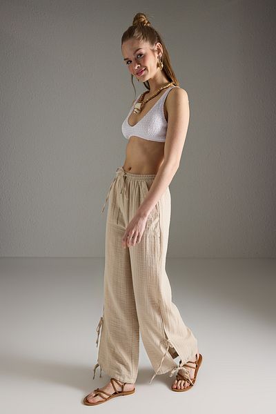 Trendyol Collection Stone Binding Detailed Muslin 100% Cotton Beach Pants Tbess25Pl00008