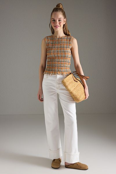 Trendyol Collection Multicolored Abstract Printed Wraparound Fitted/Fitted Gimped Stretchy Knitted Blouse Twoss25Bz00464