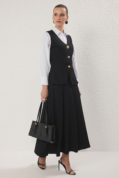 Trendyol Modest Black Metal Button Detailed Knitted Bottom-Top Set Tctss25Au00002