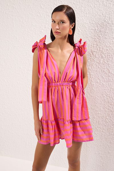 Trendyol Collection Csíkos mini szőtt kötött 100% pamut strandruha TBESS25EL00101