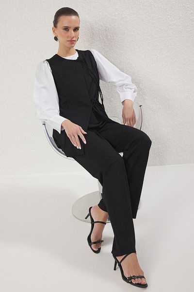 Trendyol Modest Black Side Binding Detailed Knitted Bottom-Top Suit Tctss25Au00001