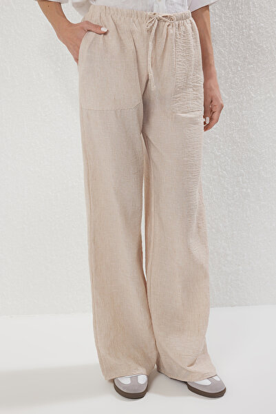 Trendyol Collection Stone Linen Look Wide Leg Woven Pants with Binding Detail Twoss25Pl00109