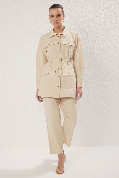 Trendyol Modest Gabardin szőtt alsó-felső készlet kőzsebbel és övrészlettel TCTSS25US00038