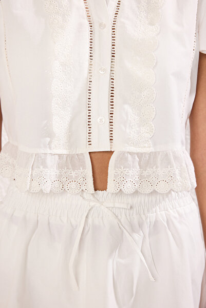 Trendyol Collection Weißer gewebter Brode Strandblusenrock-Anzug TBESS25AU00072