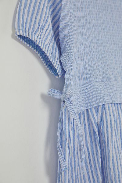 TRENDYOLKIDS Baby Blue Dívčí bavlněné tkané šaty s krátkým rukávem TKDSS25EL00031