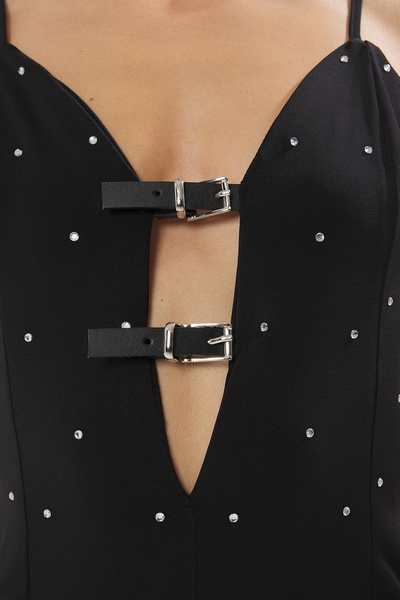 Trendyol Collection Černý kámen potištěný pásek s podrobným popruhem pletené tělo TPRSS25BD00014