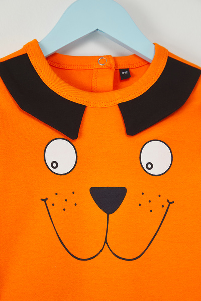 TRENDYOLKIDS   Orange Baby Boy Body & Bodysuit Lion Printed Long Sleeve 100% Cotton Tkdss25Zo00010
